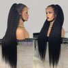 RETYUNG 26 Inch 13x6 Kinky Straight Lace Front Wigs Human Hair 180% Density Transparent Hd Lace Front Wigs Human Hair Yaki Straight Brazilian Virgin Human Hair Wigs For Women Natural Black