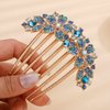 Missgrace Boho Prom Party Shiny Flower Floral Hair Combs Blue Pink Purple Bridal Wedding Hair Crystal Rhinestones Women Hair Side Combs Hair Accessories for Women (Blue)
