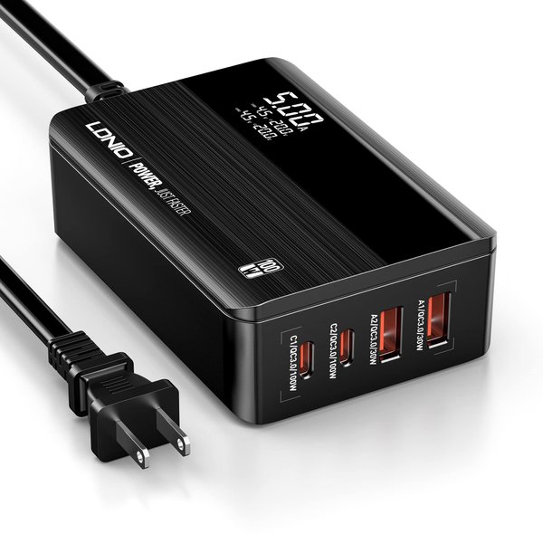 USB C Charger Block, LDNIO GaN III 100W PD Fast Charger with LED Display, 4-Port USB C Charger with 2USB-C, 2USB for MacBook Pro/Air, Laptop, iPad Pro, iPhone 15, Galaxy, Dell XPS and More