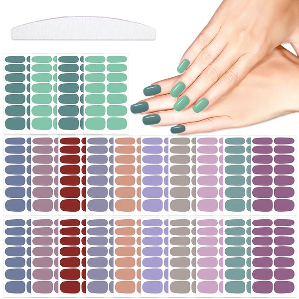YECIRALA 24 Sheets 336 Pcs Solid Nail Wraps for Women Nail Polish Stickers Self Adhesive Gel Nail Stickers Strips for Gel Polish Strips with Nail File for Women Girls DIY Easy Nail Art Stickers