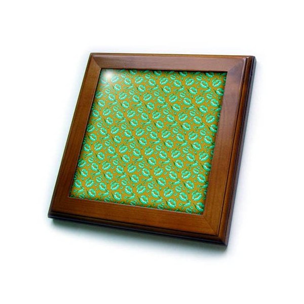 3dRose Two Kisses Collided Lip Affectionate Aqua Colored Lips Pattern - Framed Tiles (ft_357229_1)
