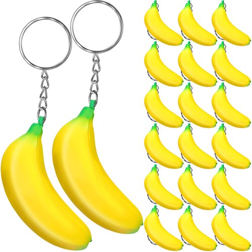 Jexine 20 Pack Banana Keychains Stretchy Toys Banana Fidget Toys Banana Stress Toy for Birthday Party Favors School Supplies