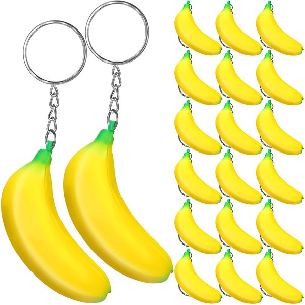Jexine 20 Pack Banana Keychains Stretchy Toys Banana Fidget Toys Banana Stress Toy for Birthday Party Favors School Supplies