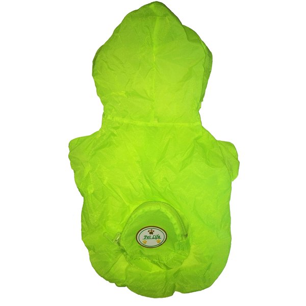 Pet Life ® 'Thunder Paw' Waterproof Dog Raincoat Poncho - Zippered Folding Travel Pet Raincoat Dog Jacket - Reflective and Adjustable Dog Coat by Sleeves and Hood with Built-in Back Pouch