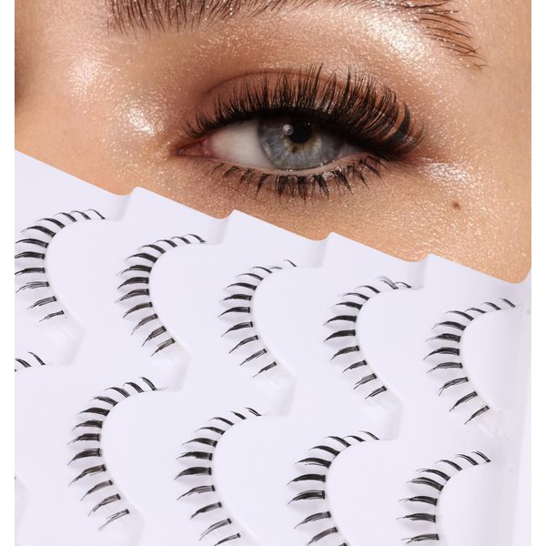 False Eyelashes Bottom Lashes Wispy Natural Mink Lashes Clear Band DIY Lashes Reusable Soft Handmade Lashes Pack