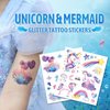 Yobbai Glitter Temporary Tattoo for Kids, Mixed Styles Unicorn Mermaid Tattoo Stickers for Birthday Party Favors Goodie Bags Stuffers Party Fillers, Hand Face Waterproof Fake Tattoos