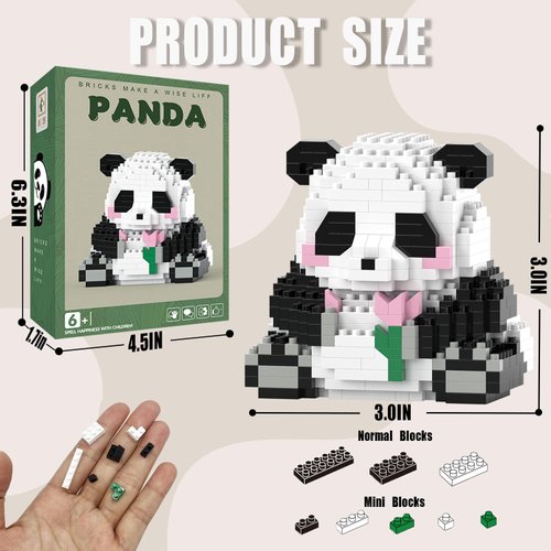 MJDDJA Mini Building Blocks- Sitting Panda with Flowers, Party Favors- Micro Blocks Panda Toy for Kids 6 7 8 9+, Mini Blocks Building Sets for Adults,Birthday for Boys and Girls(487PCS)