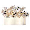 EVER FAITH Wedding Hair Comb Rhinestone Pearl Bridal Hair Accessories Flower Wedding Hair Piece for Bride Bridesmaids Blue Gold-Tone
