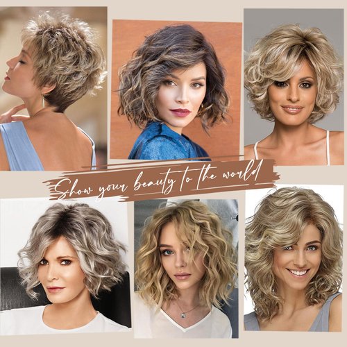 Aisaide Short Dark Brown Wavy Bob Wig Highlight Blonde Wavy Curly Bob Wigs for Women Short Wavy Bob Wig Highlight Brown Layered Hair Wig Natural Synthetic Medium Length Wig for Daily Use