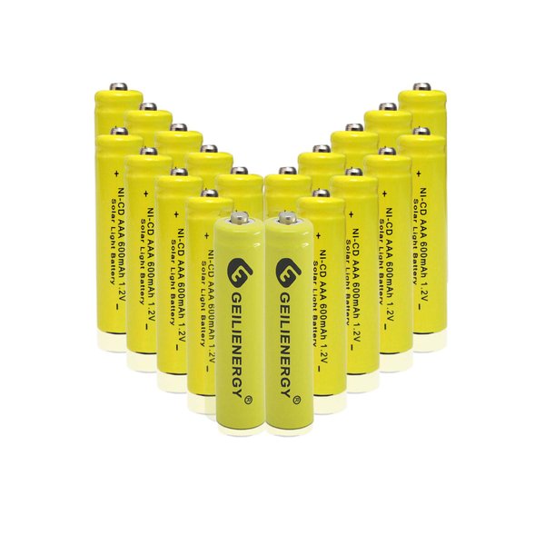 GEILIENERGY Solar Light Batteries AAA NiCd AAA 1.2V 600mAh Triple A Rechargeable Batteries for Solar Lamp Garden Lights (Pack of 20)