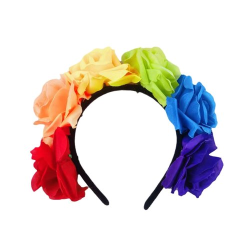 mdgfge Rainbow Headband Pride Accessories Rose Flower Crown Colorful Floral Pride Headband Rainbow Accessories for LGBTQ Gay Pride Day Party Women Girls