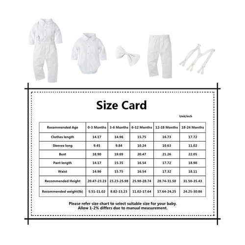 BabyMars Christening Clothes Wedding Tuxedo Outfit Baby Boys Formal Suit Gentleman Bowtie Long Sleeve Suit(White Suspenders,0-3 Months) (B2310)