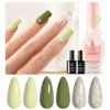 Beetles Green Gel Nail Polish, 3 Color Glitter Cream White Gel Nail Polish with Base&Top Coat Wilderness City Gel Polish for DIY Series Color Trend Set