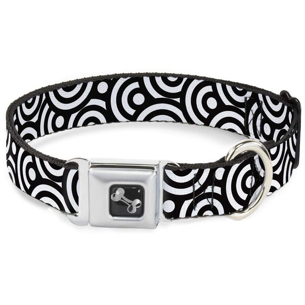 Dog Collar Seatbelt Buckle Bullseye Stacked Black White 9 to 15 Inches 1.0 Inch Wide