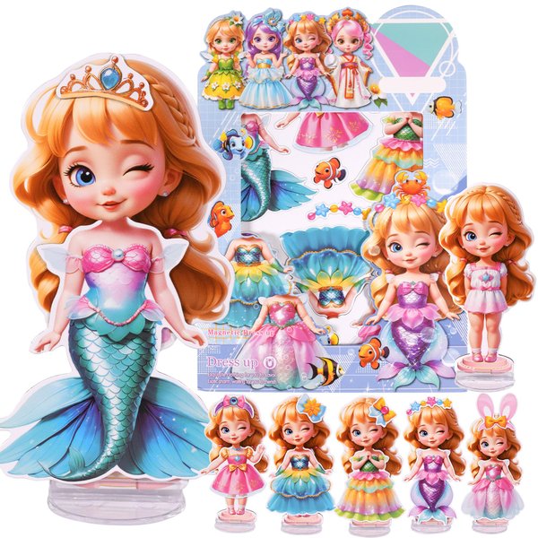 Nsuebck Magnetic Paper Doll Dress up Game for Kids - Reusable Sticker Crafts for Girls Ages 3+ - DIY Paper Doll Toy Gifts for Toddlers Birthday Christmas(AJBB2407)