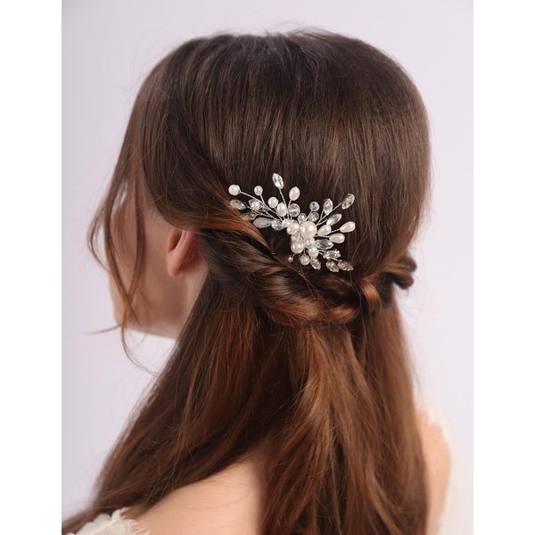 BERYUAN Crystal Rhinestone Pearls Wedding Hair Comb Birdal Rhinestone Pearls Headpiece Silver Gold Rose Gold Crystal Rhinestone Bridal Wedding Comb for Women (silver)