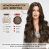 DWY Synthetic Lace Front Wigs Mono Top Futura Hair Long Wavy Brown Wig for Women Free Part Curly Wave Wig Glueless Monofilament Wigs Heat Resistant