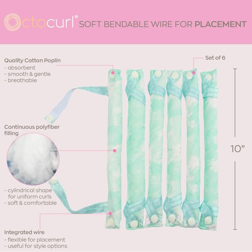 Octocurl Flexi Curlers - Heatless Blowout Rods for Overnight Curls - Flexi Rod Set - Soft Hair Rollers for Overnight - Flexible Curling Rods Hair Curlers - Set of 6 (Cotton Poplin - Spring Rain)