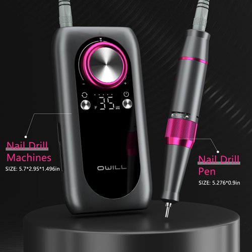 OWill Electric Nail Drill Professional,35000RPM Rechargeable Nail Drill Machine with LED Display,Portable Electric Nail File Efile Nail Drill for Salon Home Nail Drill Kits