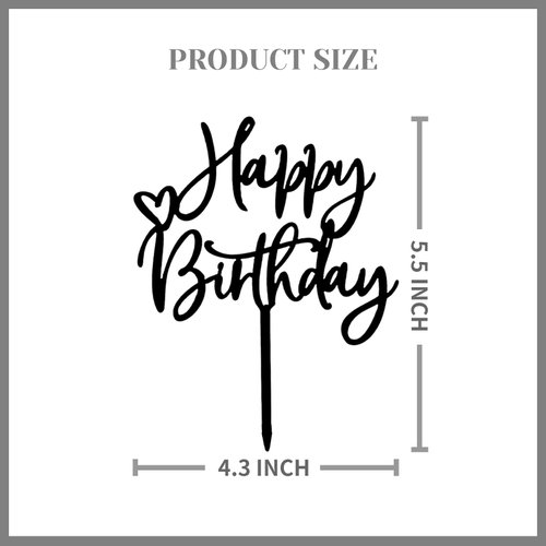 ZHENGYE Black Acrylic Happy Birthday Cake Topper Cupcake Topper Birthday Decorations for Baby Shower Children or Adults Birthday Cake Decoration Supplies(Black 13)