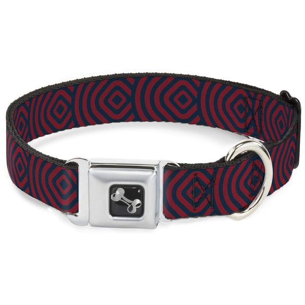 Dog Collar Seatbelt Buckle Square Target Red Navy 15 to 26 Inches 1.0 Inch Wide
