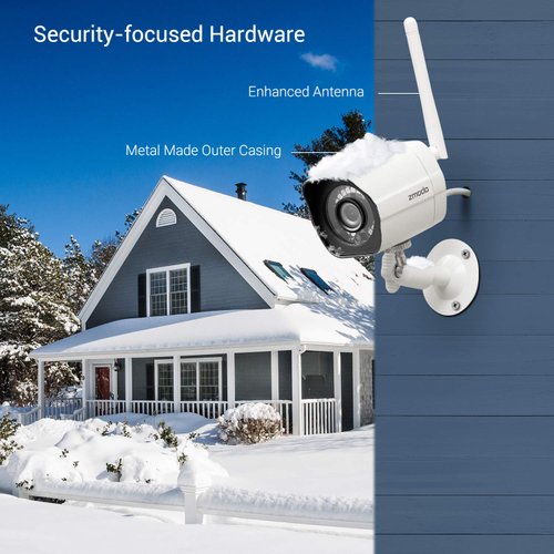 Zmodo Security Outdoor, 1080p Home Security WiFi IP Camera, Night Vision, AI Motion Detection, Video Surveillance, Weatherproof, Compatible with Alexa and Google Assistant, Metal Case