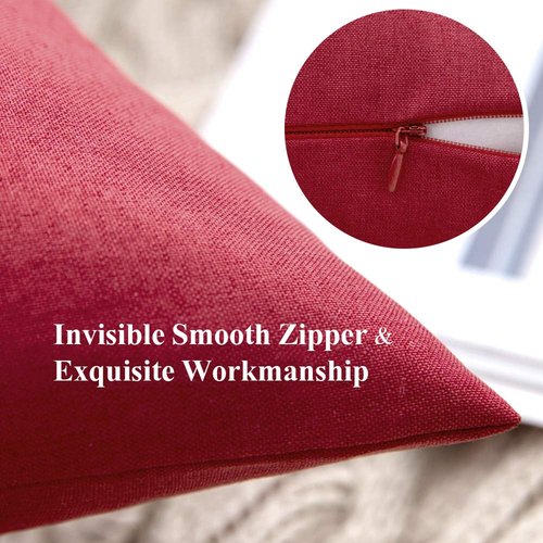 MIULEE Pack of 2 Decorative Outdoor Solid Waterproof Throw Pillow Covers Linen Garden Farmhouse Cushion Cases for Patio Tent Balcony Couch Sofa 18x18 inch Red