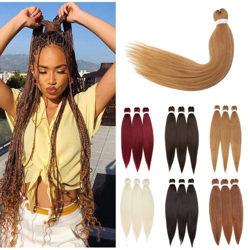 Pre-Stretched Braiding Hair Extensions Hot Water Setting Braiding Hair Easy Braid Crochet Hair Professional Itch Free Synthetic Fiber Soft Yaki Texture Braids hair 26In （2 Bundles,Dark Blonde)