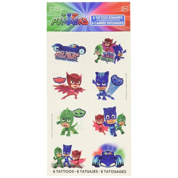 Vibrant Multicolor PJ Masks Tattoo Favors - 2" x 1.75" (Pack of 8) - Kid-Friendly Temporary Tattoos - Perfect for Party Bags & Fun Events