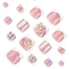 5D French Tip Press on Nails Toes White Glitter Toe Nail Press ons with Shining Butterfly Flower Design Gold Purple Flower Bow Rhinestone Press on Toenails Acrylic Bow Fake Nails for Women Girl 24Pcs