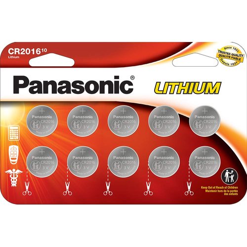 Panasonic CR2016 3.0 Volt Long Lasting Lithium Coin Cell Batteries in Child Resistant, Standards Based Packaging, 10-Battery Pack