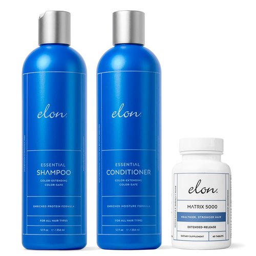 Elon Complete Hair Care Kit for Thinning Hair – Moisture Therapy Shampoo and Conditioner Set + Matrix 5000 Hair Growth Supplement - Suitable for All Hair Types – NO Sulfates, Parabens or Phthalates
