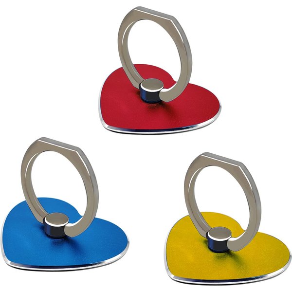 Cacylife 3 Pack of Heart Shaped Phone Ring Holder Set for iPhone,Cute Metal Cellphone Grip for Girls/Women(Red,Blue,Yellow)