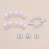24 Pcs Press on Nails Square Medium Fake Nails White Gradient Acrylic False Nails with Exquisite Rhinestones Designs Silver Glitter Sequins Artificial Nails Full Cover Glue on Nails for Women Girls