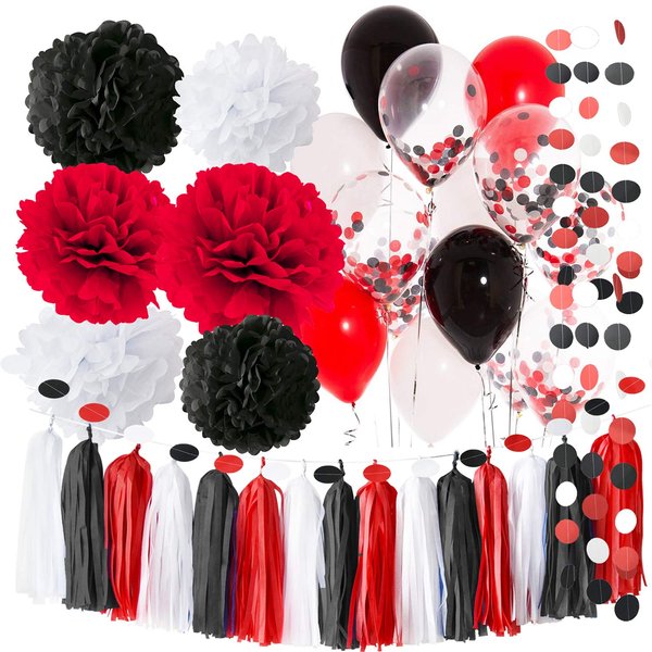 Graduation Decorations Black Red 2024/Texas Tech Graduation Decorations Minnie Mouse Party Supplies White Black Red Balloons Pirate Birthday Decorations/Texas Tech Decorations