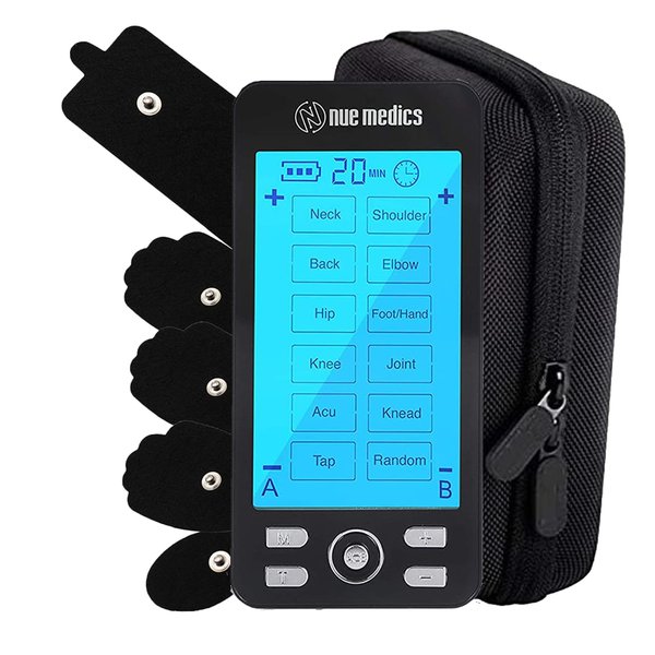 NueMedics Tens Unit Machine Pulse Massager Rechargeable Muscle Stimulator Device + Hard Travel Case
