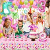 Pink Dinosaur Party Supplies For Girls 3rd Birthday Decorations Pink Three Inspired Rex Dinosaur Balloons Banner Dino Cake Topper Cupcake Toppers Girls 3rd Pink Dinosaur Decor