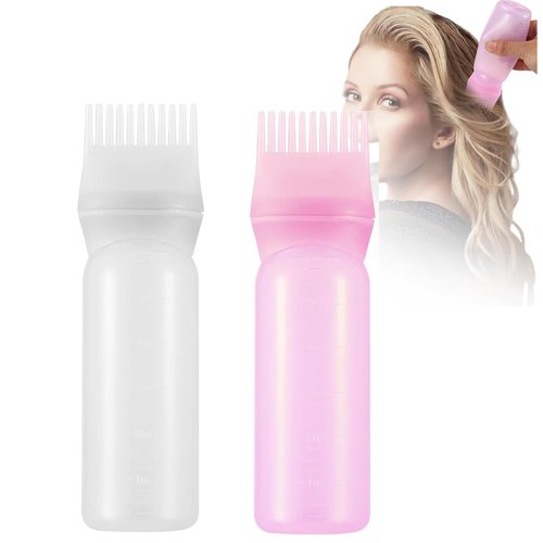 VIRHWOEA 2Pcs Root Comb Applicator Bottle, 6 OZ Hair Oil Applicator Bottle for Hair Dye Scalp, Hair Oil Dispenser Bottle Comb with Graduated Scale Portable Hair Oiling Bottle