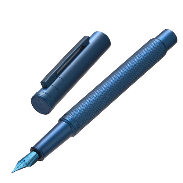 Dark Blue Forest Fountain Pen Extra Fine Nib Classic Design with Converter and Metal Pen Case Set by Asvine