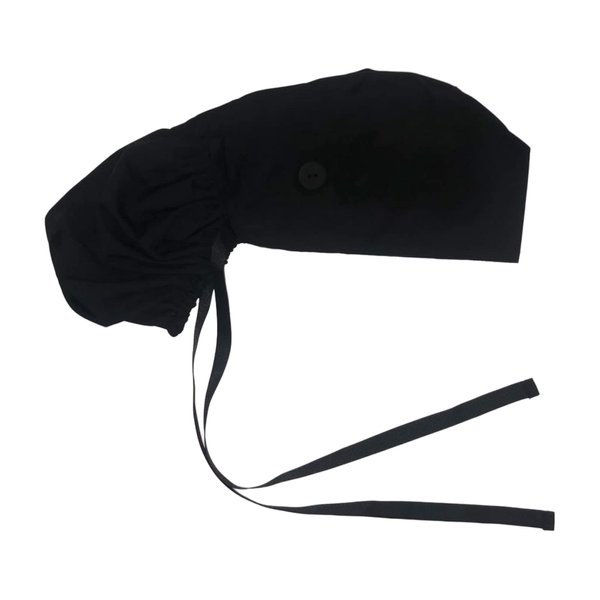 Scrub Cap with Silky Inner - Cotton Hat with Sweatband and Buttons, Adjustable Tie Back Ponytail(Randomly Provide Hair Ring) (Black)