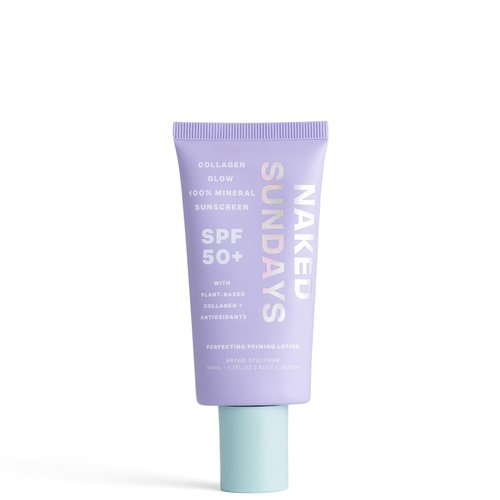 Naked Sundays SPF50+ Collagen Glow 100% Mineral Sunscreen, Hydrating 100% Mineral Sunscreen With Zinc Oxide & Sheer Tint for Healthy Glow, 50ml