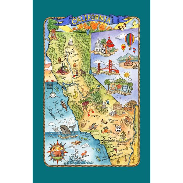Kay Dee Designs F2176 Adventure Destinations Poster Style Tea Towel, California, 1 Piece, 18" x 28"