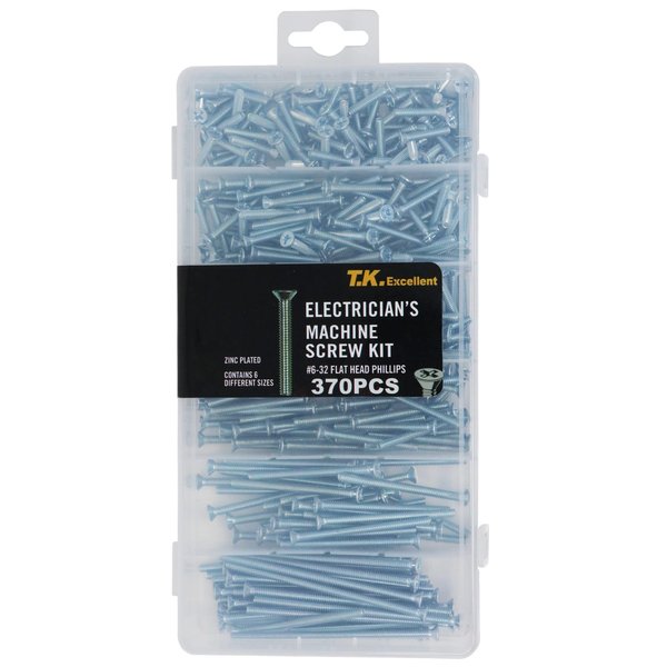 T.K.Excellent Flat Head Phillips #6-32 Electrician's Machine Screw Kit,370 Pcs Assorted Screws, Wall Plate Screws, Outlet Screws