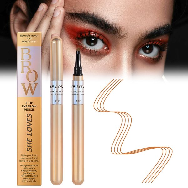 Magic Eyebrow Pencil, 4 Tip Microblading Eyebrow Eyebrow Tattoo Pencil, 4 Point 3D Waterproof Eyebrow Pen, Long Lasting Natural Fine Stroke Eyebrow Pencil (Light Brown)
