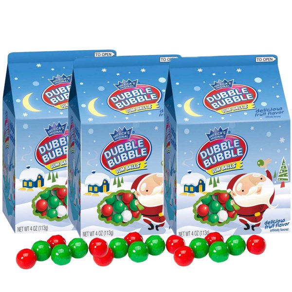 America's Original Dubble Bubble Gumballs Christmas Carton Stocking Stuffers, Pack of 3