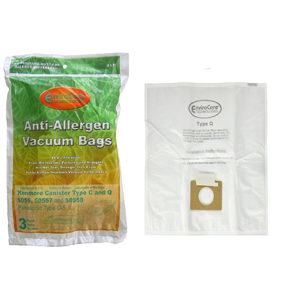 Envirocare Replacement Allergen Filtration Vacuum Cleaner Dust Bags Designed to fit Kenmore Canister Type C and Q 50555, 50558, 50557 and Panasonic Type C-5 6 pack
