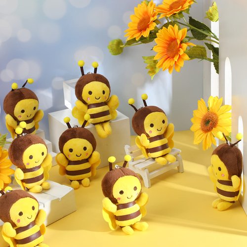 24 Pcs Stuffed 5 Inch Honey Bees Plush Soft Bee Decor, Bee Plush Bee Party Decorations Bee Stuffed Animal for Birthday Party Decorations Gift Supplies Keychain DIY