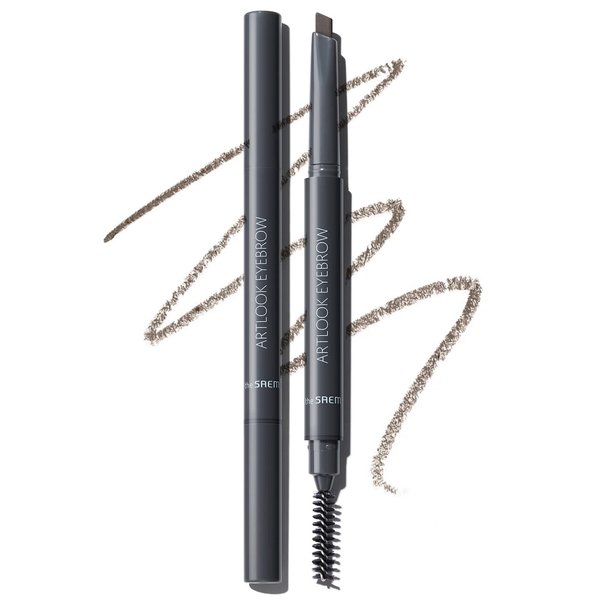 THESAEM Artlook Eyebrow Definer Pencil with Spoolie Brush 02 Deep Brown – Long Lasting Eyebrow Pencil for Soft Textured Eyebrow Makeup with Vitamin E - Triangular Pencil
