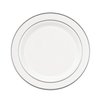 Party Essentials 12-Count Hard Plastic 7.5" Divine Dinnerware Disposable China Salad/Dessert Plates, White with Silver Band