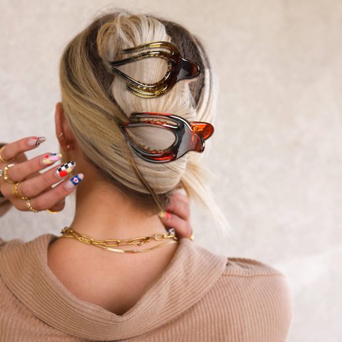 French Concord Flat Hair Clips - 6PCS Curved Hair Claw No Slip Hair Clips Volume Strong Hold Clip Hair Claw for Women Girls((Curved(Medium,4"))